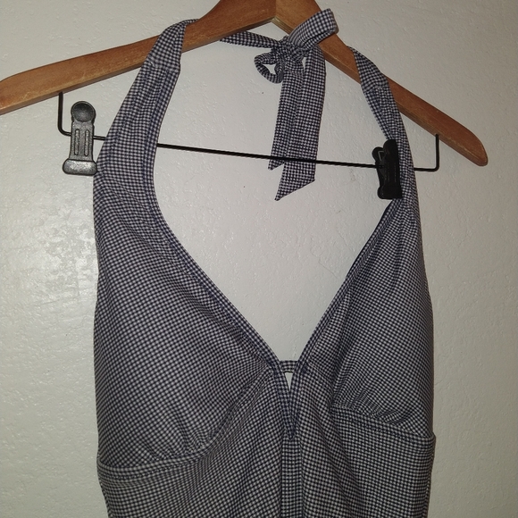 NWT DRAPER JAMES Navy Gingham Keyhole Swimsuit - Picture 4 of 9